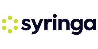 Logo of Syringa, a company name with a design of a circle of green dots.