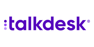 Talkdesk logo: Purple text and three purple dots on the left.
