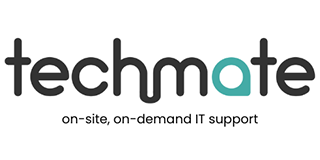 Techmate logo: Black text, teal 