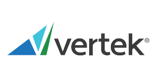 Logo for Vertek. It has a blue, teal, and green triangle design to the left of the company name in dark gray.