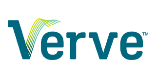 Verve logo with teal text and flowing green and yellow lines.