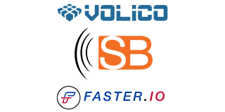 Logos for Volico, SB with radiating signal lines, and Faster.IO.