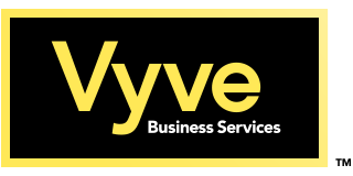 Vyve Business Services logo: yellow text on a black rectangle with a yellow border.