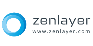 Logo for Zenlayer: a blue circular design with gradient and the company name and website.
