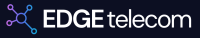 Logo for EDGE telecom with an abstract network icon. Text is white on dark blue background.