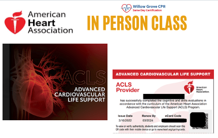 a picture of an american heart association in person class advanced cardiovascular life support card .