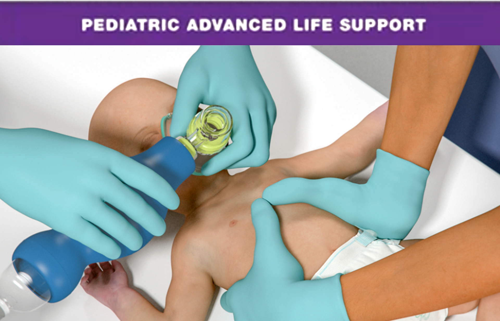 a poster for pediatric advanced life support with a picture of a baby