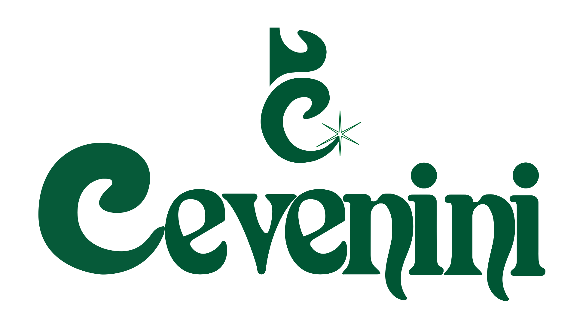 Logo “Cevenini” verde su sfondo bianco con un emblema stilizzato sopra il testo