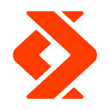 Logo astratto geometrico arancione su sfondo bianco.