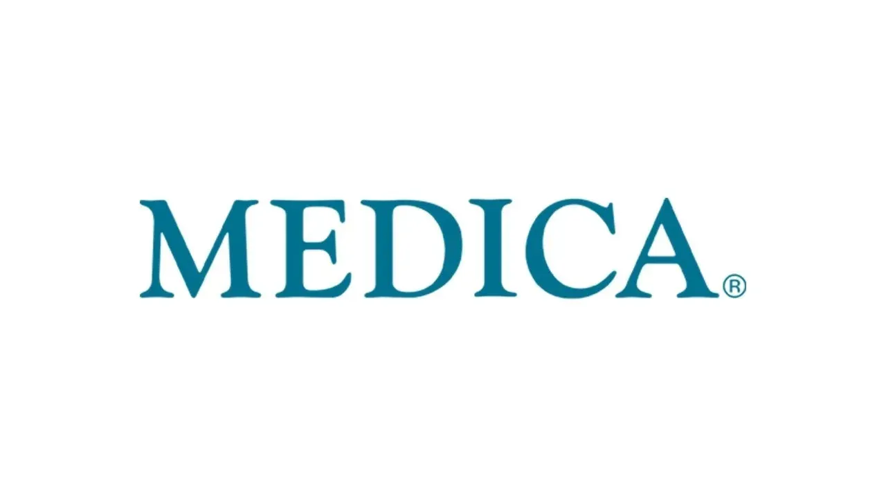 The logo for medica is on a white background.