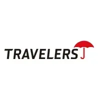 The logo for travelers j is a red umbrella on a white background.