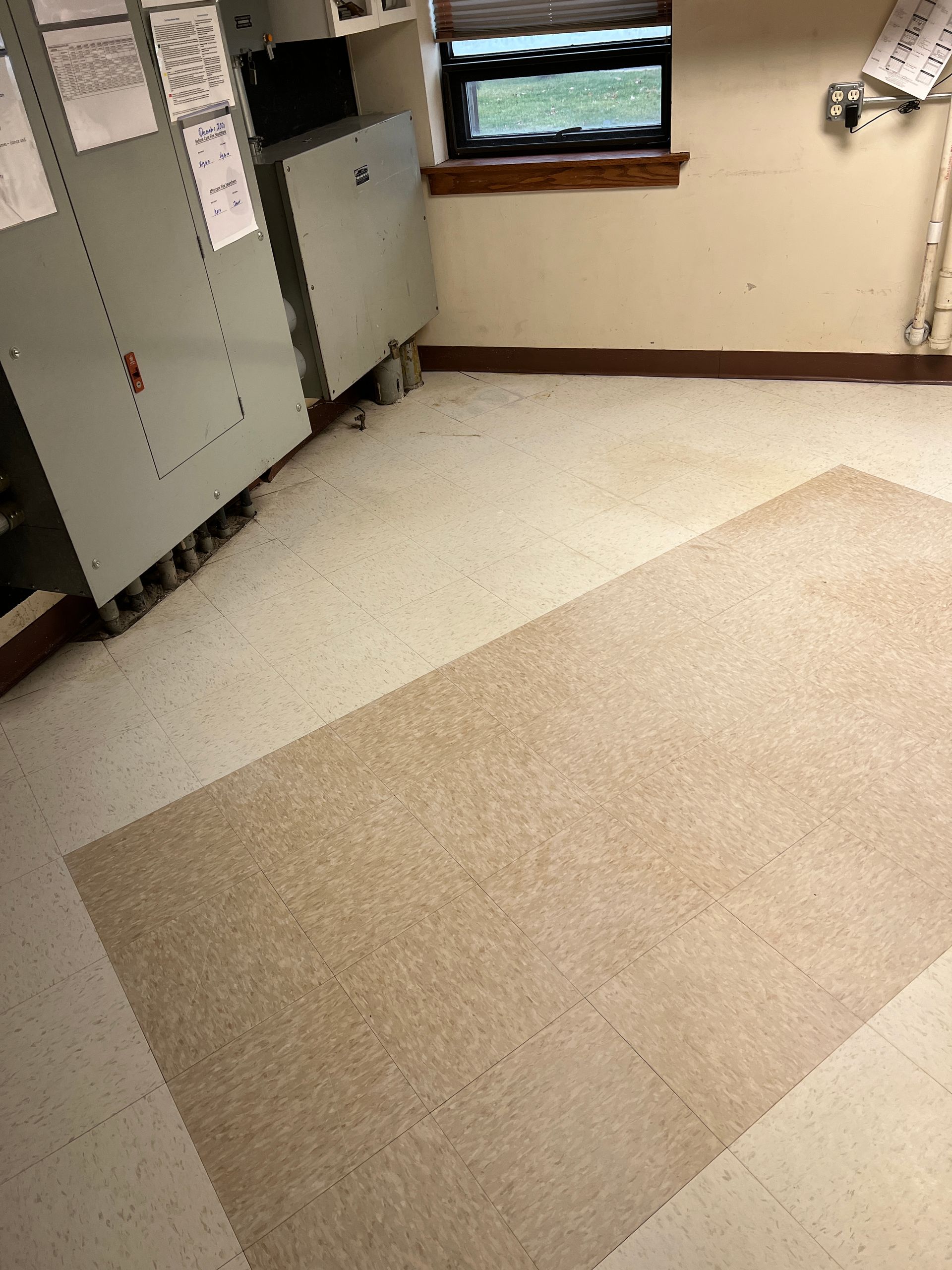 A room with a rug on the floor and a window