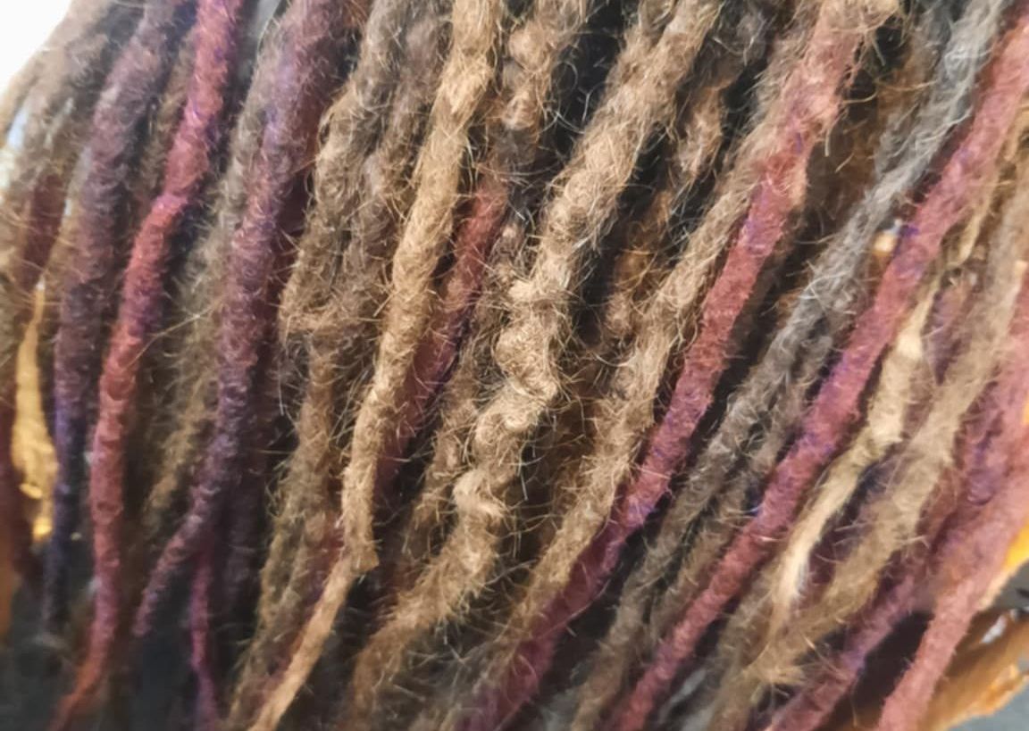 multi coloured  natural dreads, kinks, elbows and organic shape