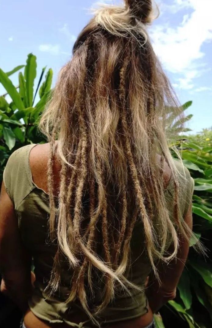 under dreads with long loose ends, hippy chick, boho dreads, partial locks, female locks