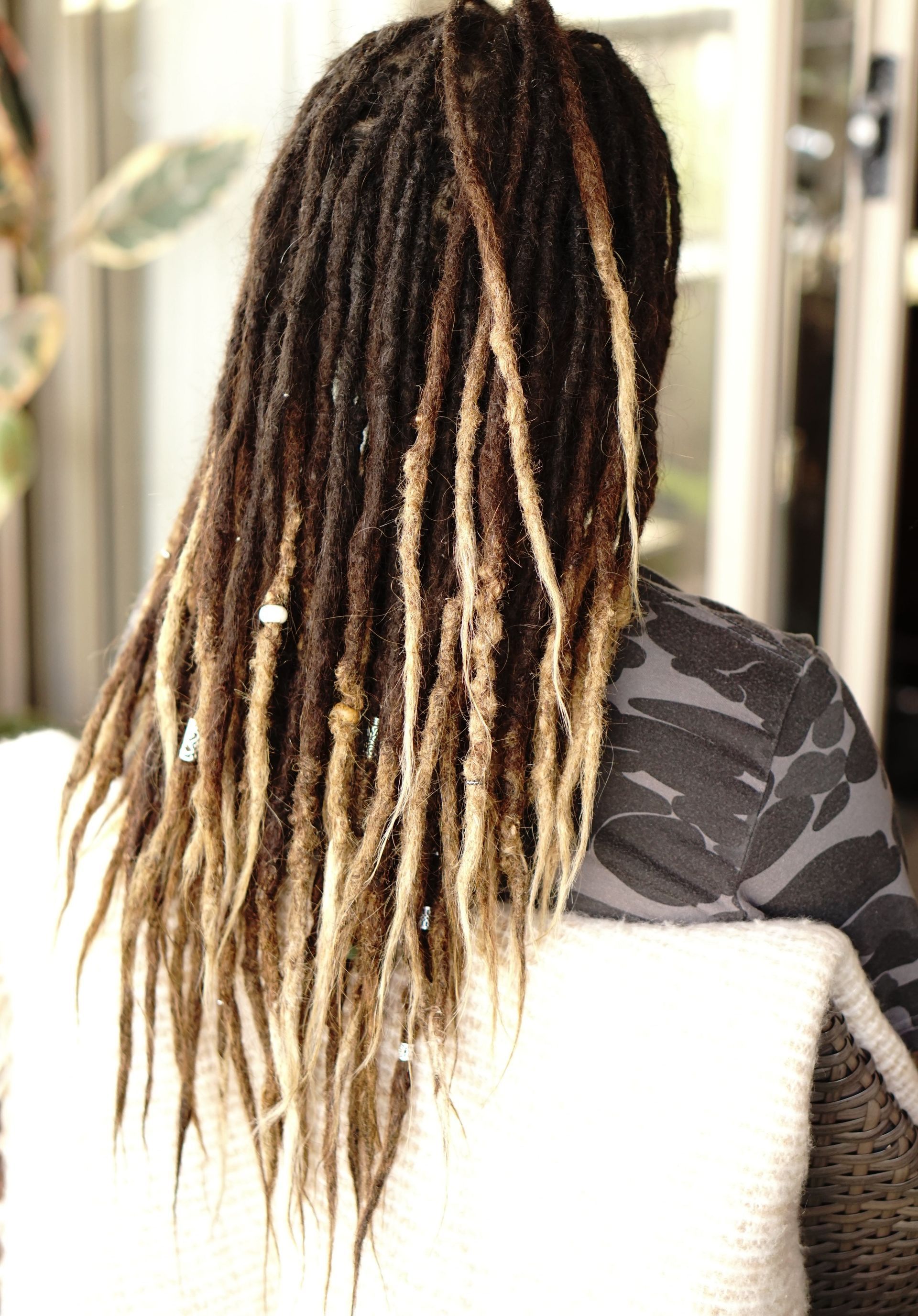 natural long locks, bleach tips, long loose dread ends, balayage style dreadlocks, maori dreads