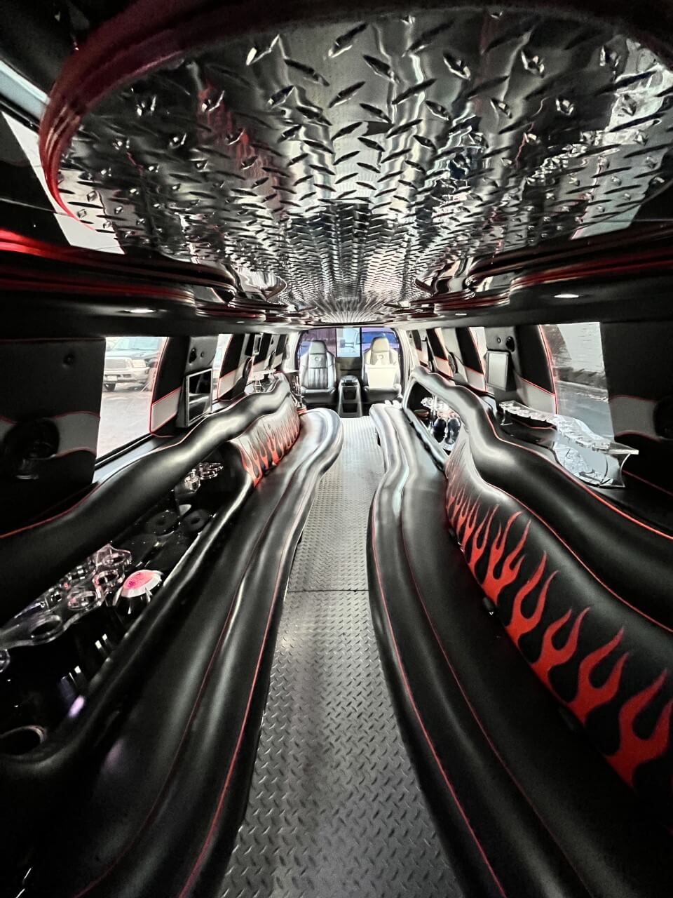 Luxury limousine parked outside Kansas City haunted attraction