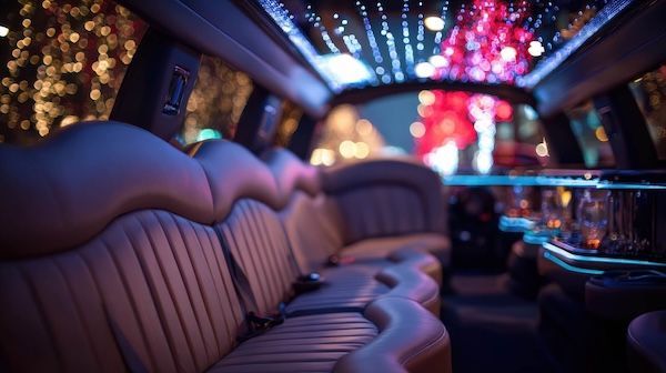 Couple arriving in stretch limo for haunted house Kansas City