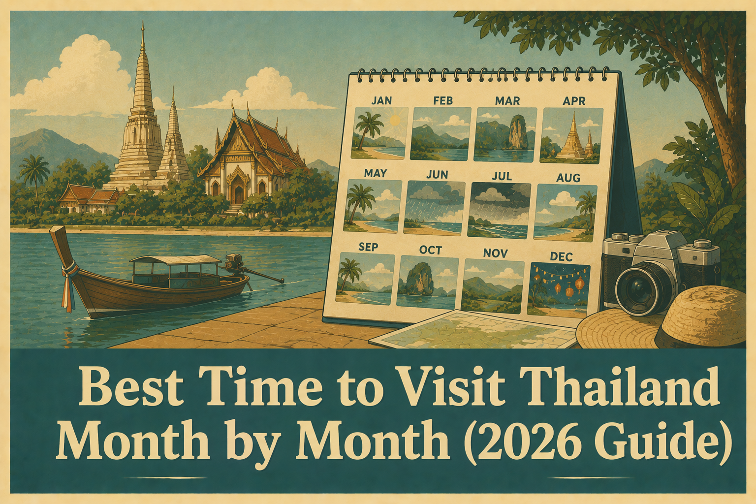 Thailand weather by month guide showing the best times to visit beaches, islands, and cities through