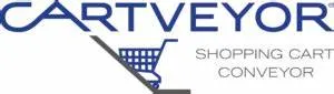 A blue and white logo for cartveyor shopping cart conveyor