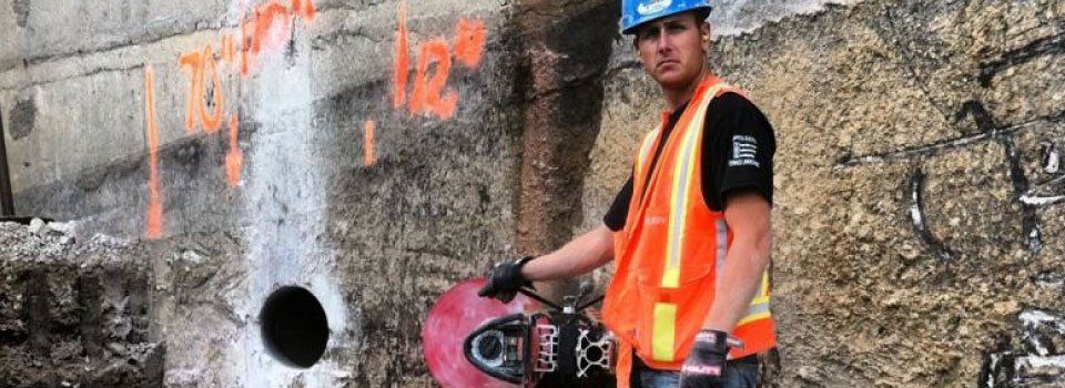 Concrete saw and worker