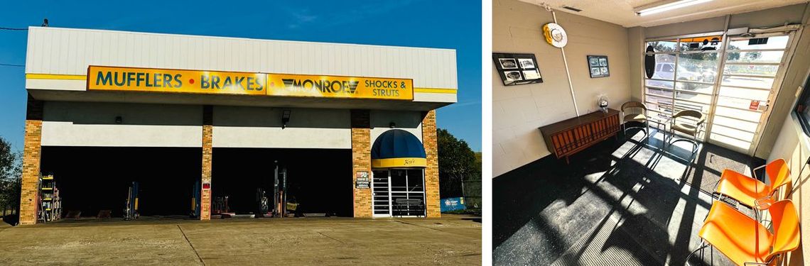 A picture of a garage next to a picture of a room.