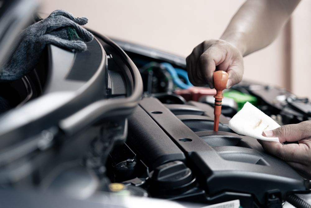 A Person Holding a Cloth and Checking a Vehicle's Engine Oil Level — Roberts Automotive & Industrial in Brighton, TAS