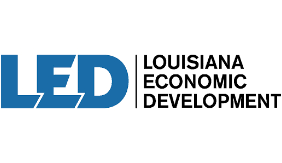 The logo for louisiana economic development is blue and black.