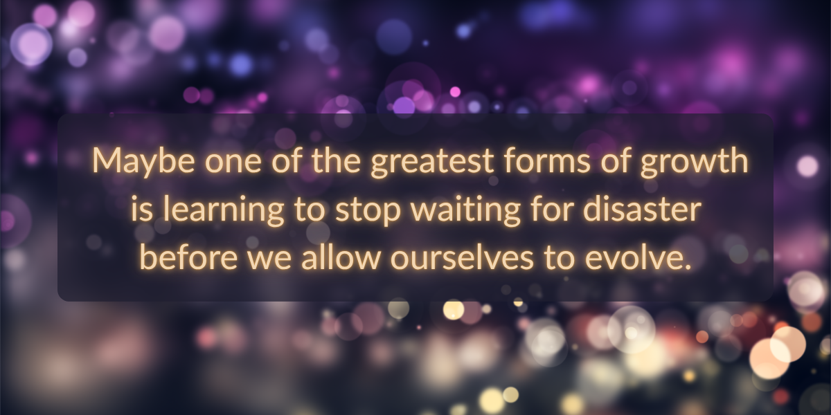 a gold glowing quote over a glowing 
 lights and purple background