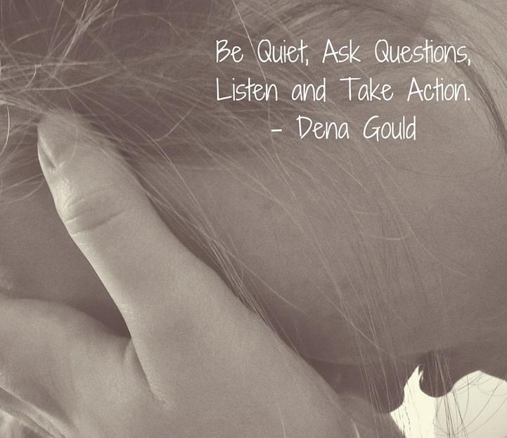a woman holding her face and a quote by Dena Gould