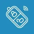 Car key fob with lock and unlock buttons, emitting a wireless signal. | Quality Car Truck Repair