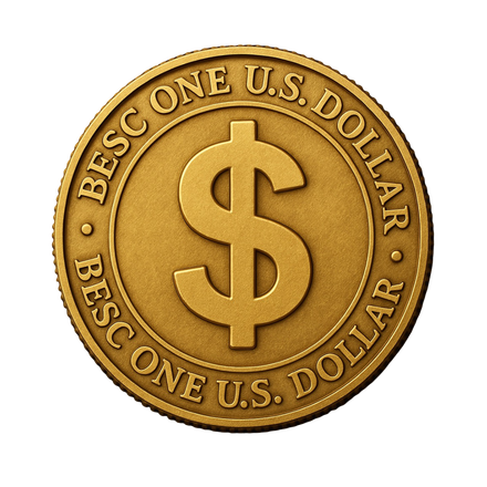 A gold coin that says bescone u.s. dollar