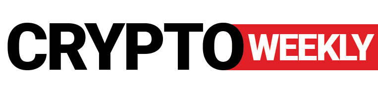The logo for crypto weekly is red and black