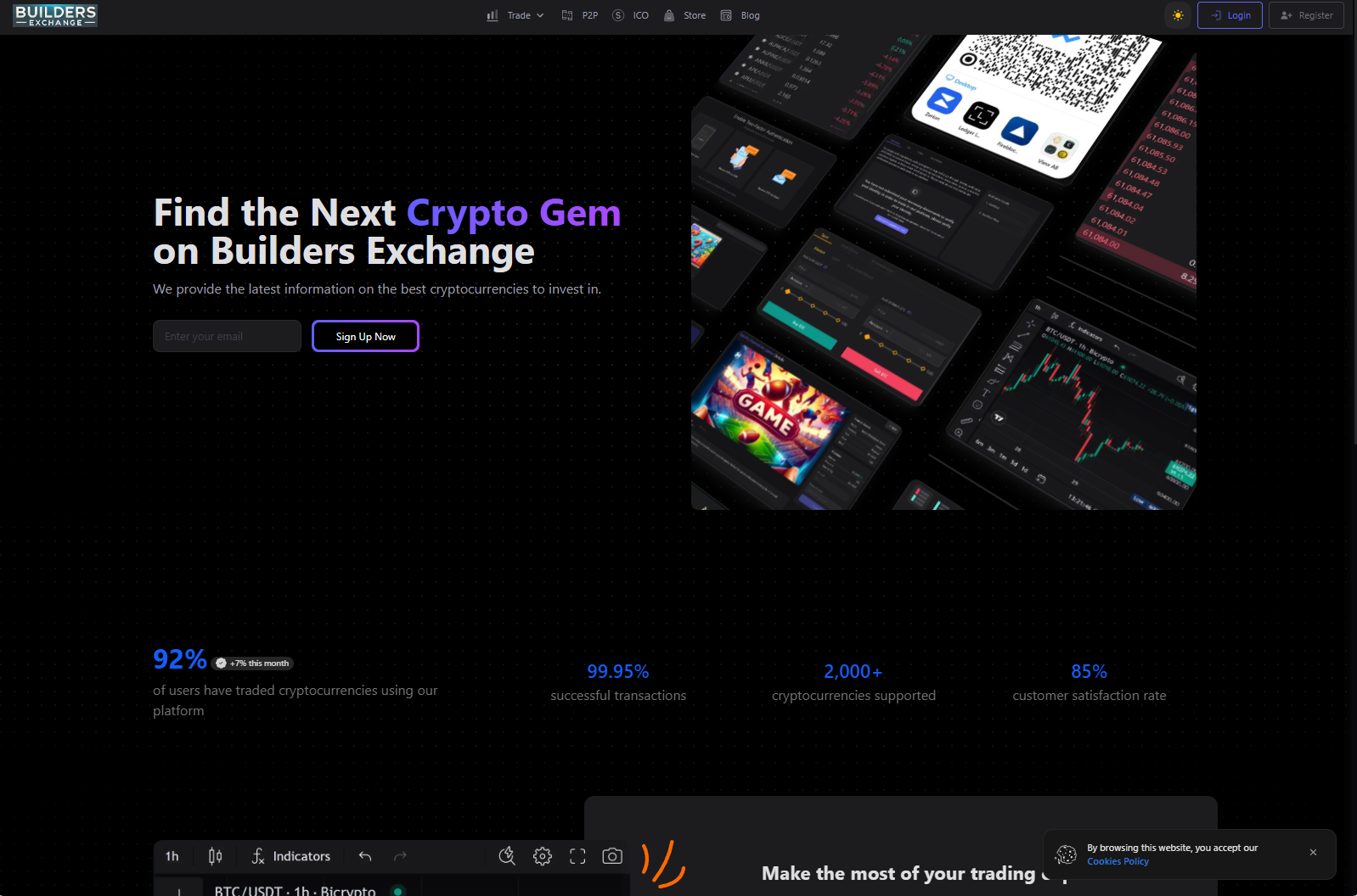 A screenshot of a website that says find the next crypto gem on builders exchange