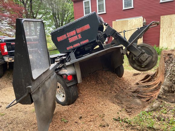Vehicle and stump grinder — Tree Stump Grinding in Lunenburg, MA