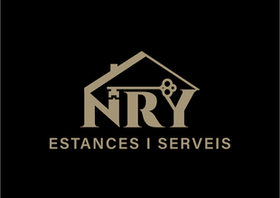 El logotip de NRY, una empresa d'estades i serveis, presenta el contorn d'una casa amb una clau i les lletres NRY.
