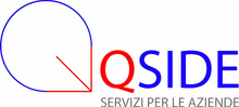 Logo per QSIDE, con un arco blu e linee rosse che formano una Q, seguito dalla scritta