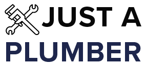A logo for just a plumber with a wrench and a hammer.
