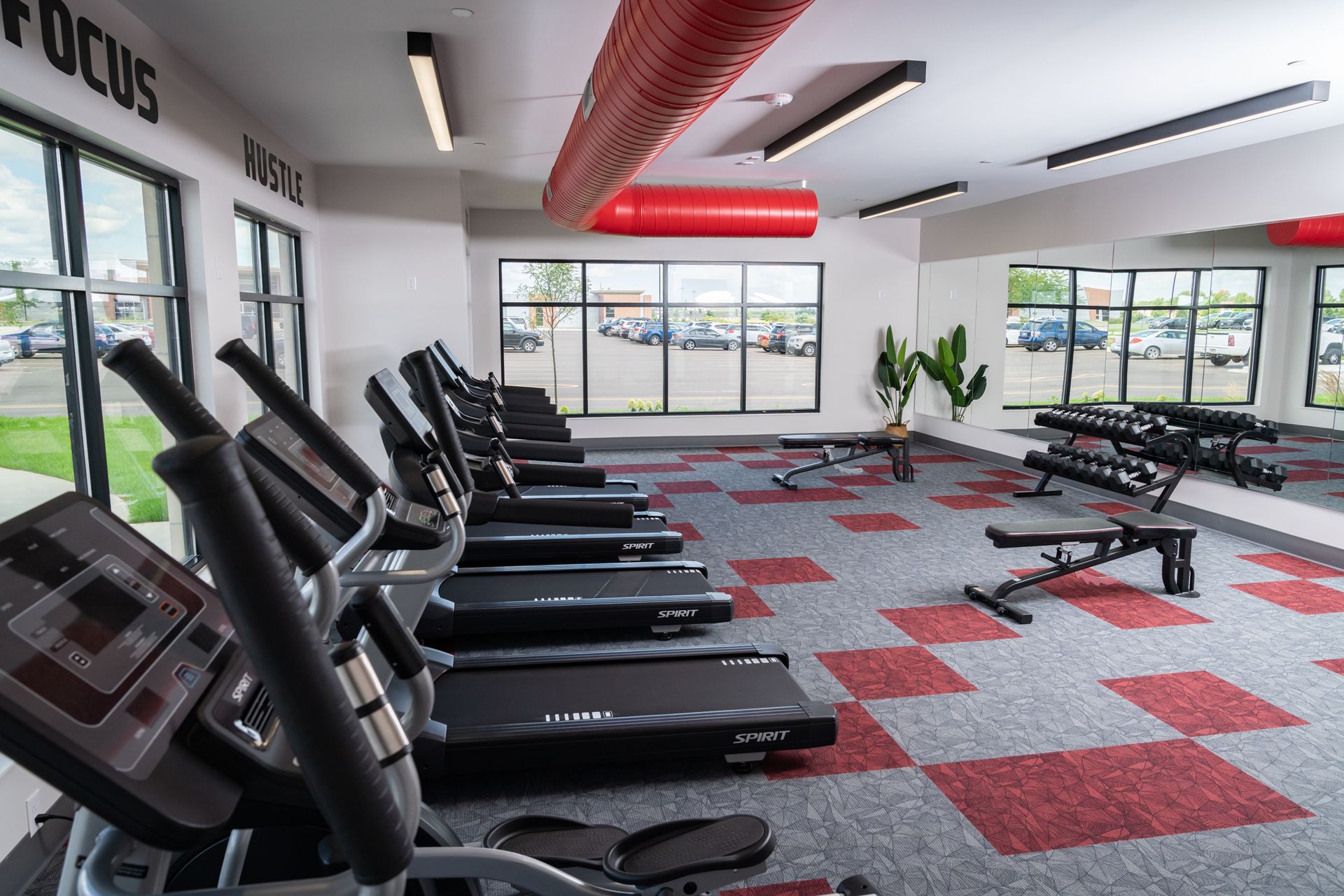 Fitness room at College Suites, an amenity of student living close to NICC in Peosta Iowa