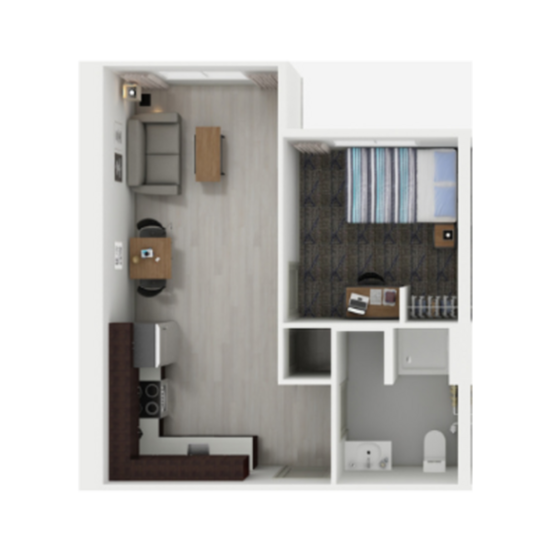 Floorplan of a 1 bedroom apartment in Peosta, Iowa at College Suites, student living close to NICC's college campus