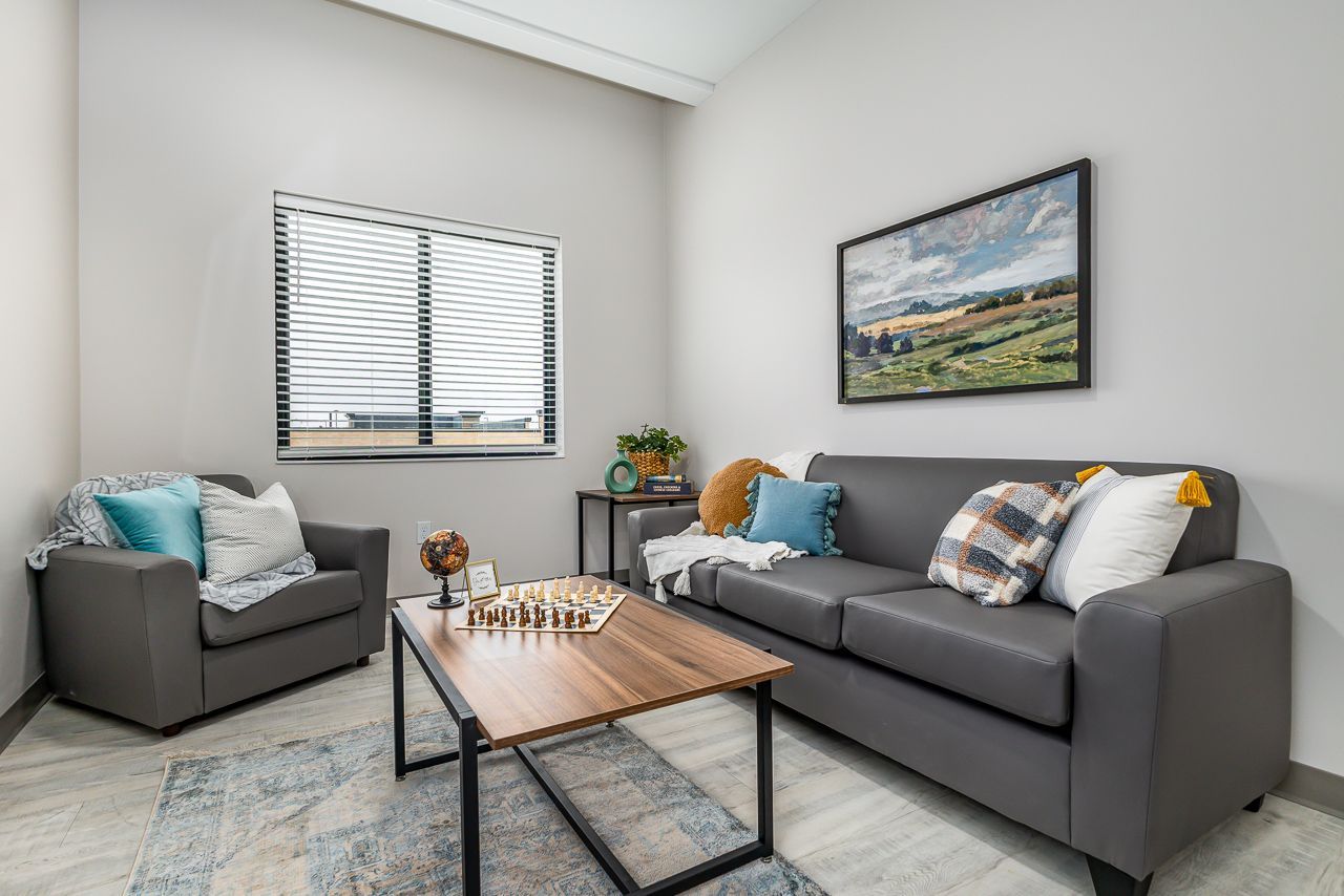 View of the living room in a 4 bedroom apartment at College Suites in Peosta, Iowa close to NICC's college campus