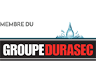 Un logo pour le groupe Durasec avec une goutte d'eau dessus.