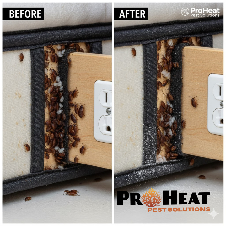 Bed bug infestation requiring professional bed bug heat treatment and bed bug exterminator services