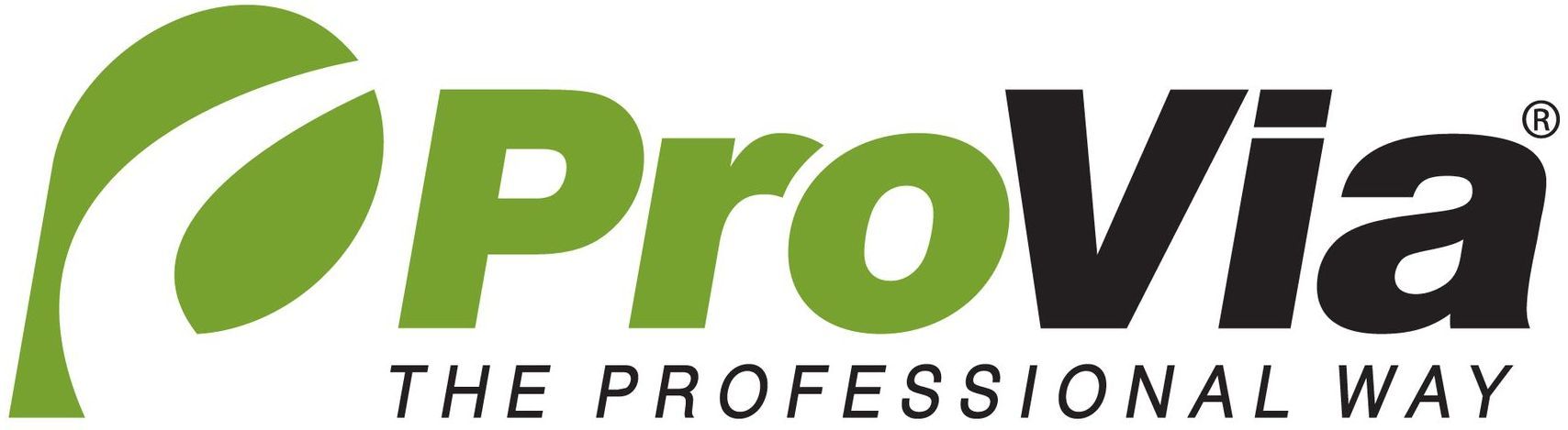 The provia logo is green and black and says the professional way.