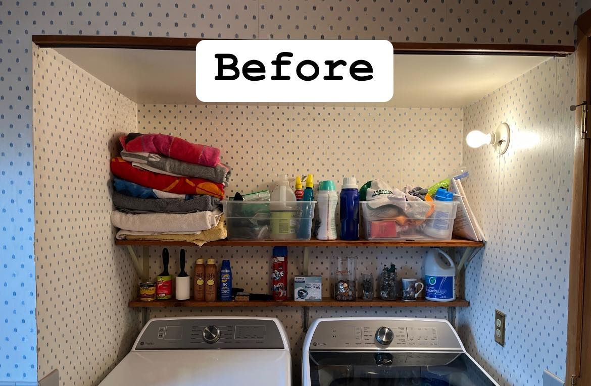 A before picture of a laundry room with a washer and dryer