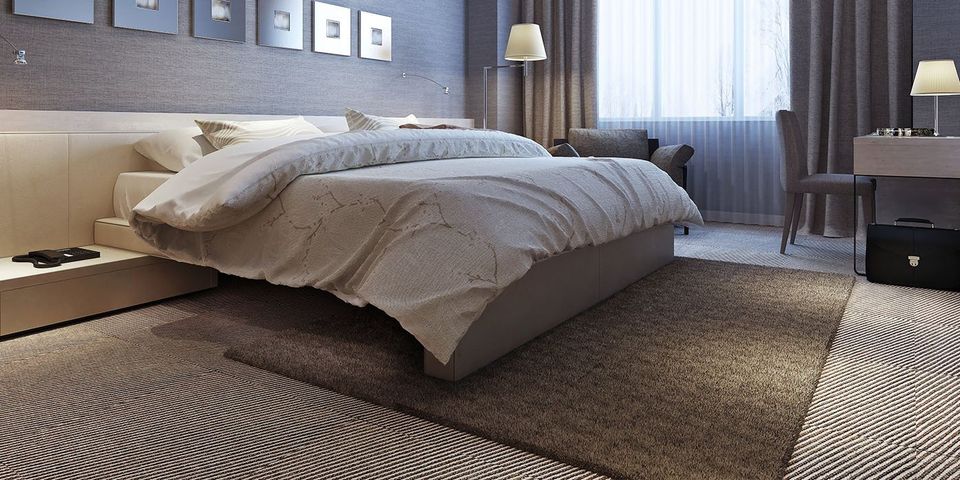 Modern bedroom with stylish carpets in Glasgow