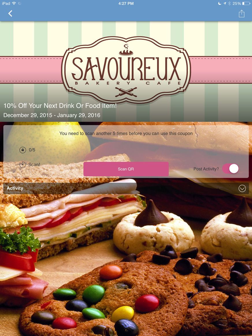 A screenshot of savoureux bakery on a phone