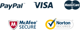 Paypal visa mastercard mcafee and norton secure logos on a white background