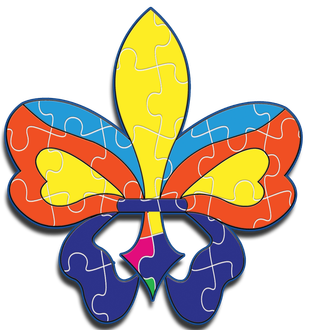 A colorful puzzle with a fleur de lis on it