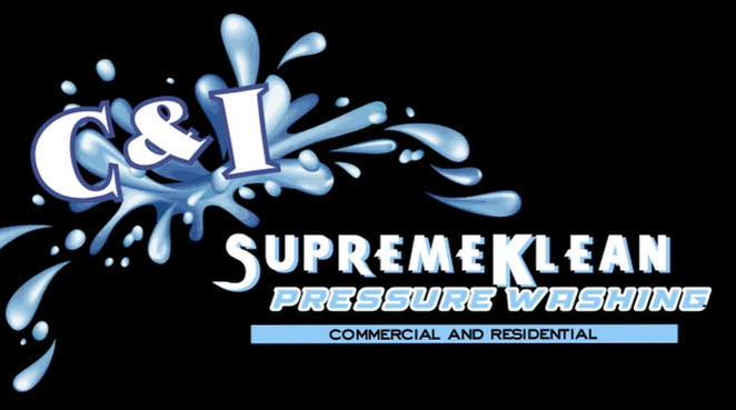 Logo for Supreme Klean pressure washing. Blue water splash with 