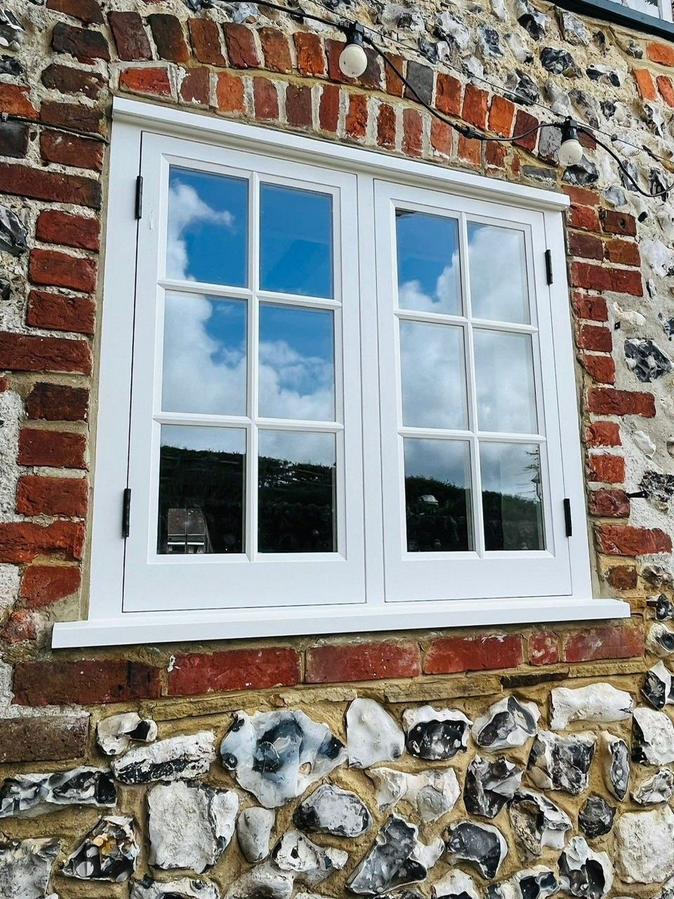 Accoya Double Glazed, Double Casement Window in White Satin paintwork with Black Hardware